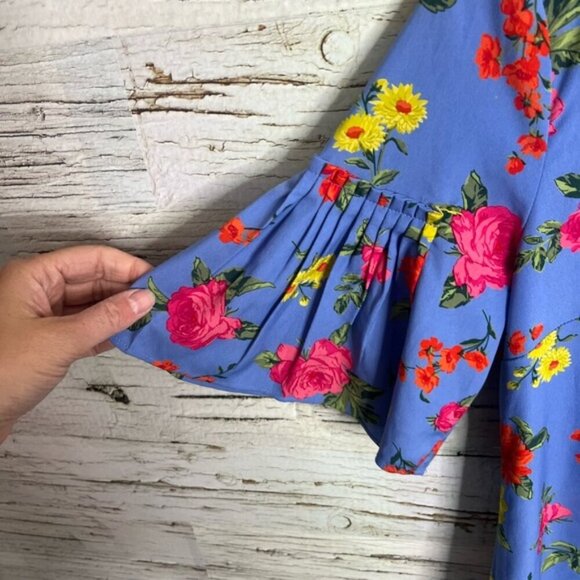 Ann Taylor floral pleated dress yellow blue size 4 - Picture 3 of 7